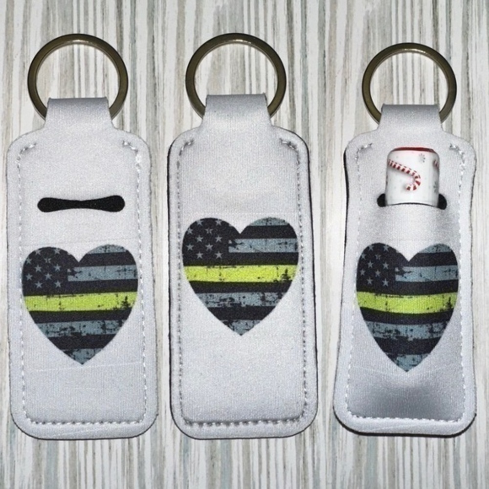 Thin yellow line dispatcher heart flag chapstick holder new